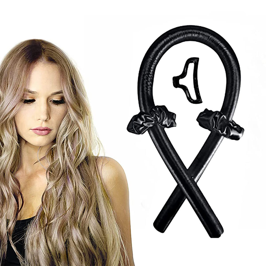 ALMEKAQUZ Heatless Hair Curlers ,Heatless Curling Rod Headband,Soft Foam Hair Rollers with Hair Rings and Hair Clips for Natural Hair Long Hair,You Can to Sleep in Overnight (black)