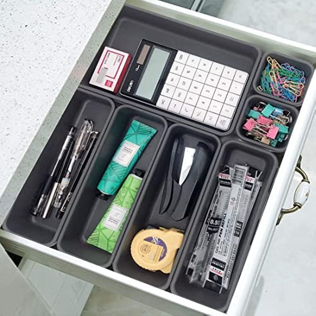 Circle M 8-Piece Desk Drawer Organizer Tray Set: Interlocking Dividers for Utensils Gadgets – Clear