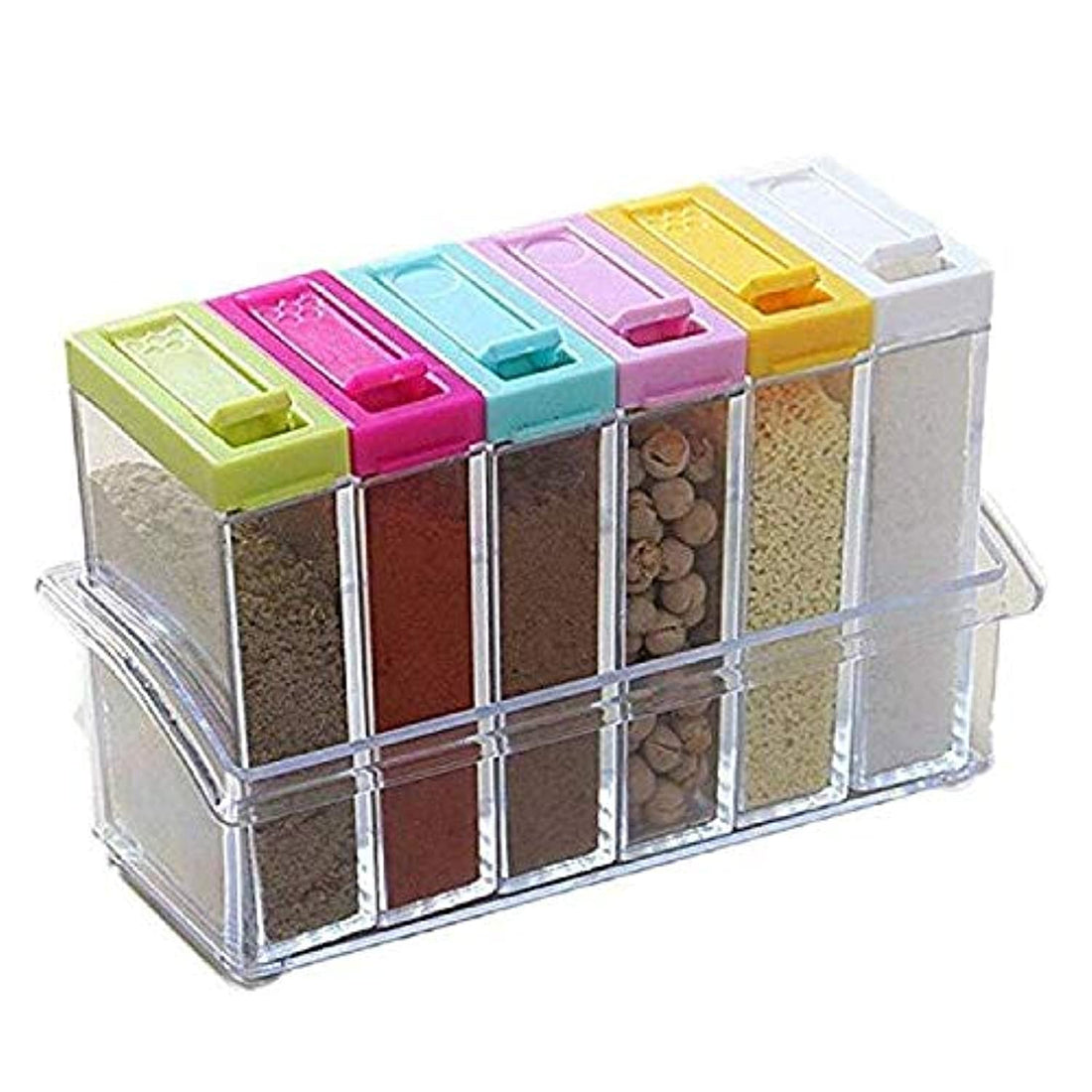 OXO Good Grips Clear Seasoning Rack Spice Pots - 6 Piece Acrylic Box - Storage Container Condiment Jars - Cruet with Cover and Spoon