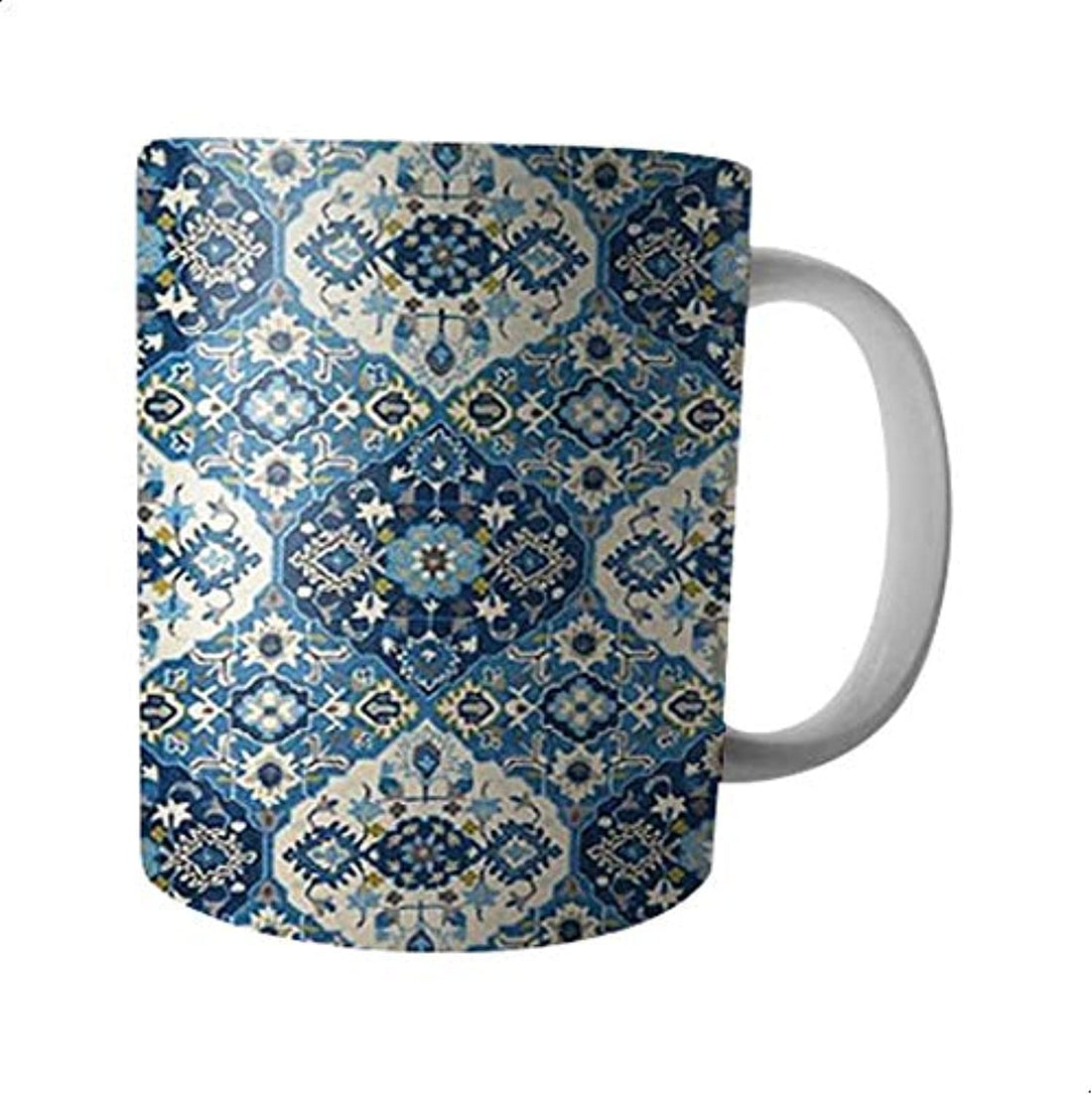 Moroccan Printed Ceramic Mug - Blue