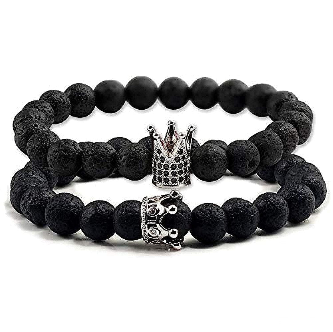 Couples Distance Bracelet Classic Natural Stone Black Beaded and Crown for him and her Bracelets for Men Women