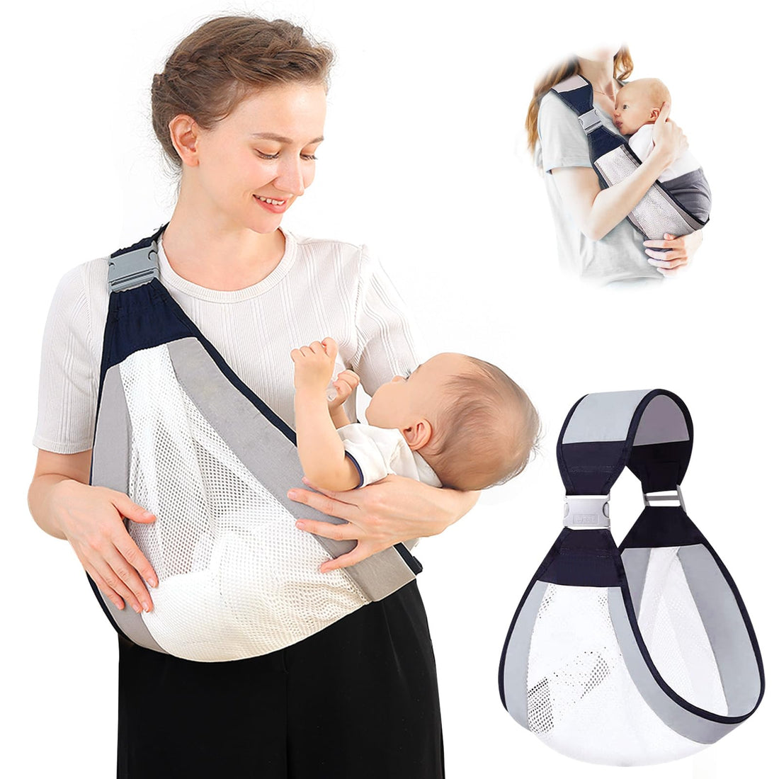 Adjustable Baby Holder Carrier, Comfortable and Breathable Mesh Fabric, Ideal for Newborns and Infants, Grey, ‎12.7 x 5.08 x 2.54 cm