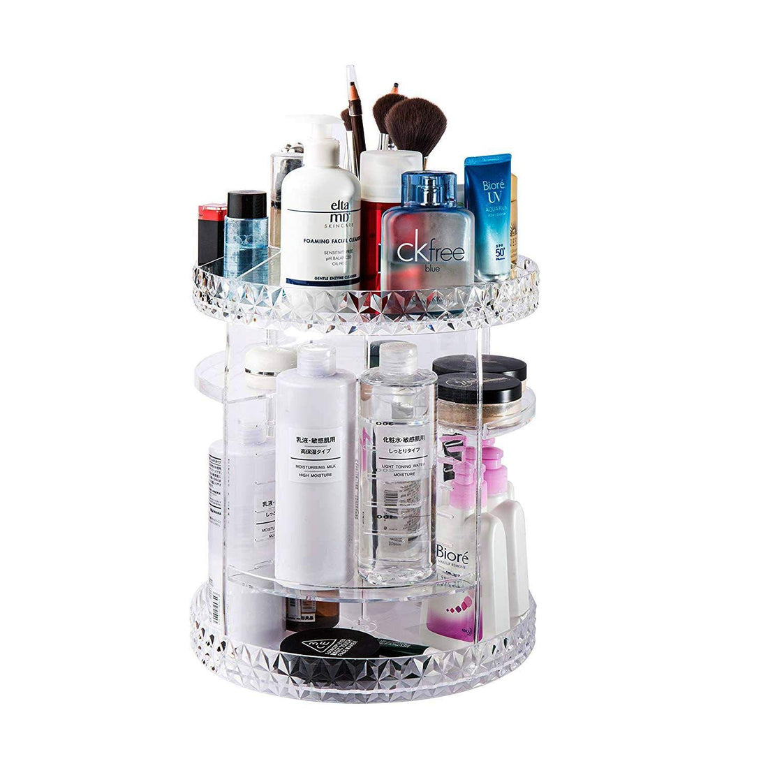 Rotating Makeup Organizer, 360 Degree Rotating Adjustable Carousel Storage for Cosmetics, Toiletries, and More - Great for Vanity, Bathroom, Bedroom, Closet, Kitchen (Clear)