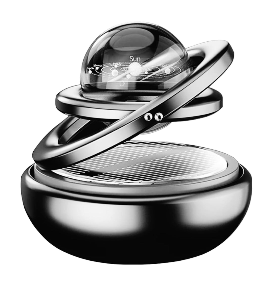 Crystal Ball solid Car Air Freshener Solar Energy Double Ring Rotating Crystal Design for Car Dashboard Car Accessories - Black (Pack Of 1)