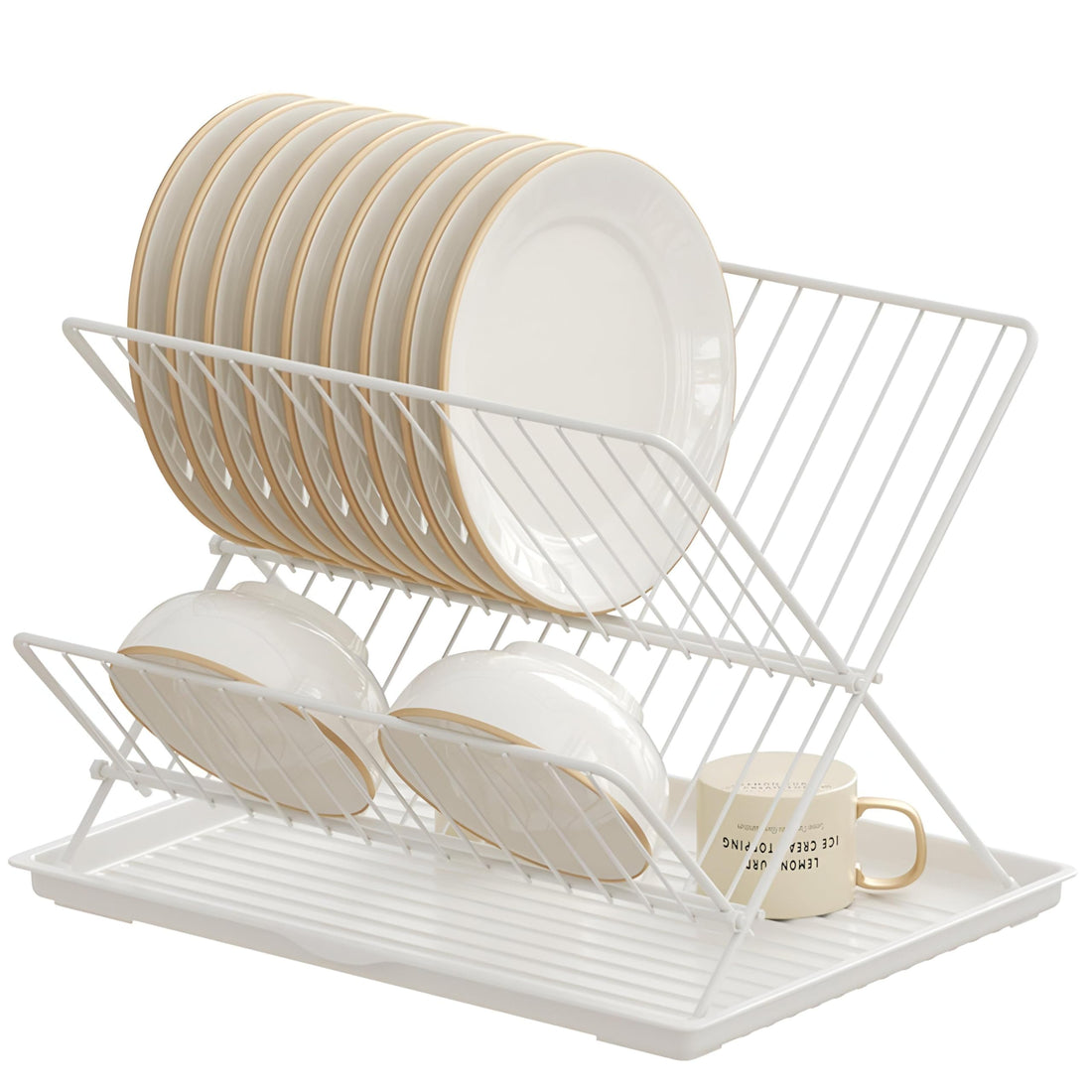 Foldable Dish Rack - Countertop Steel Drying Organizer with Tray, Space-Efficient Dish Drainer for Kitchen, Suitable for Plates, Cutlery, and Dishes (Option 2)