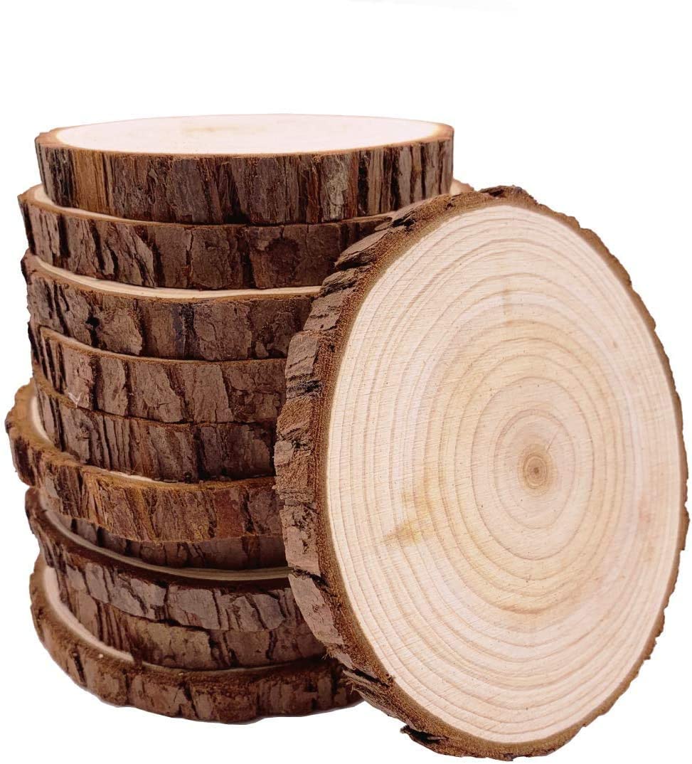 Natural Tree Bark Wood Coaster Discs - Complete 10 Pcs Set for Rustic Wedding or DIY Crafts
