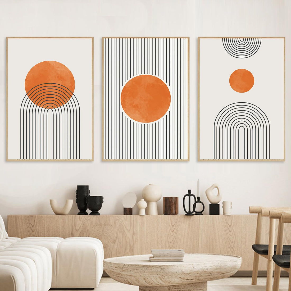 Orange Geometric Abstract Painting Boho Line Poster Orange Boho Canvas Wall Art Mid Century Modern Pictures Neutral Abstract Poster Burnt Orange Boho Wall Art Terracotta Artwork 16x24inchx3 No Frame