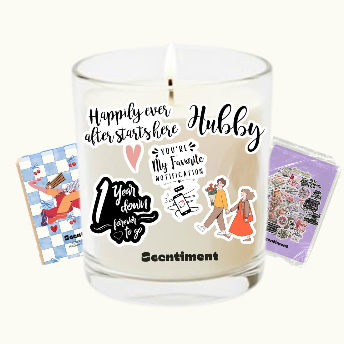 Scentiment Romantic Customizable Scented Candle, Personalized Sticker Candle Gift, Minimal Glass Jar for All The Time & Special Moments.