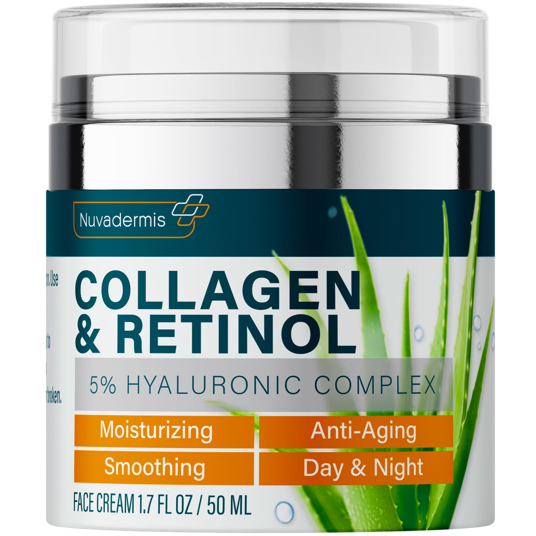 NUVADERMIS Retinol Face Moisturizer - Collagen & Retinol Cream, 1.7 fl oz - Hydrating Firming Anti-Aging Face Lotion - Night Cream for Sensitive Skin - Resveratrol & Hyaluronic Acid Daily Moisturizer