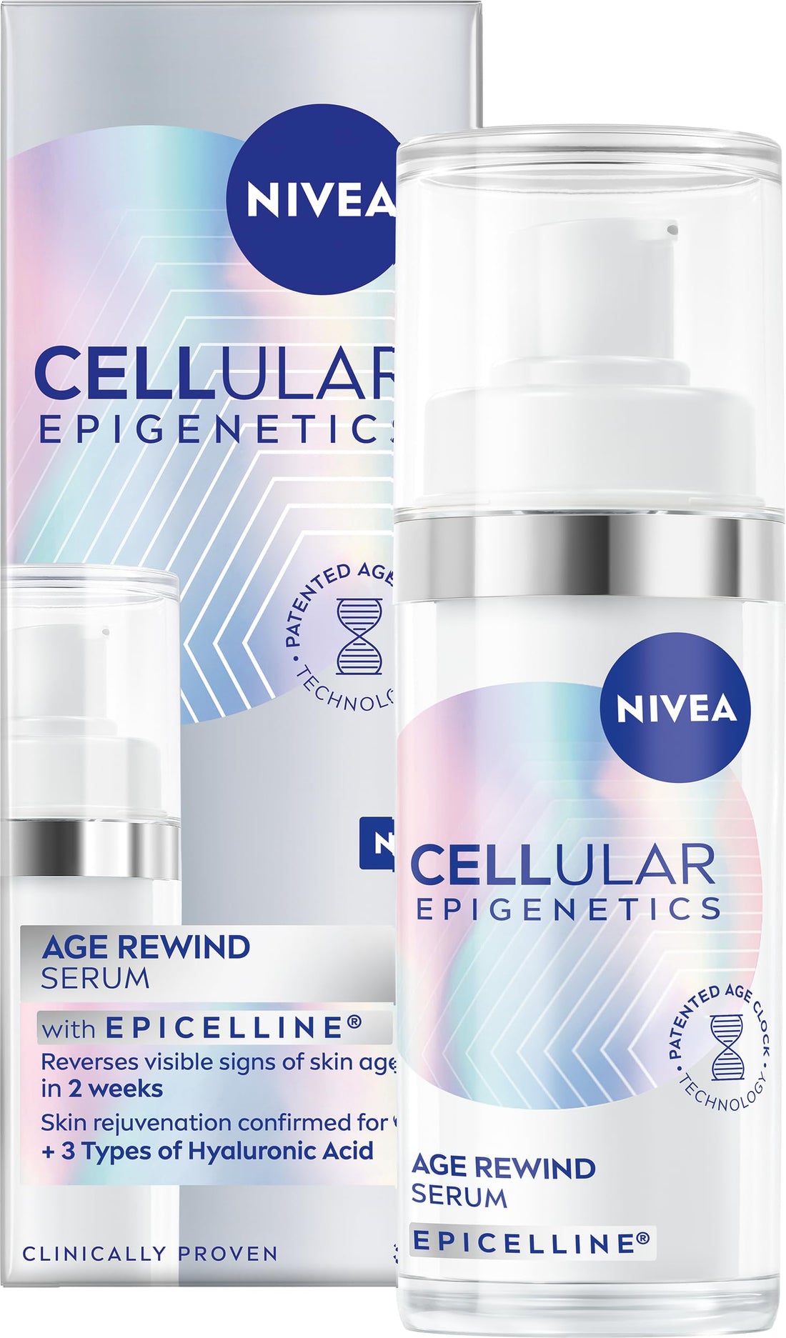 NIVEA CELLULAR Epigenetics Age Rewind Face Serum with Epicelline (30ml), Anti-Wrinkle Formula with Triple Hyaluronic Acid, Age Reverse Effect Hydrating Serum for Firmer Skin