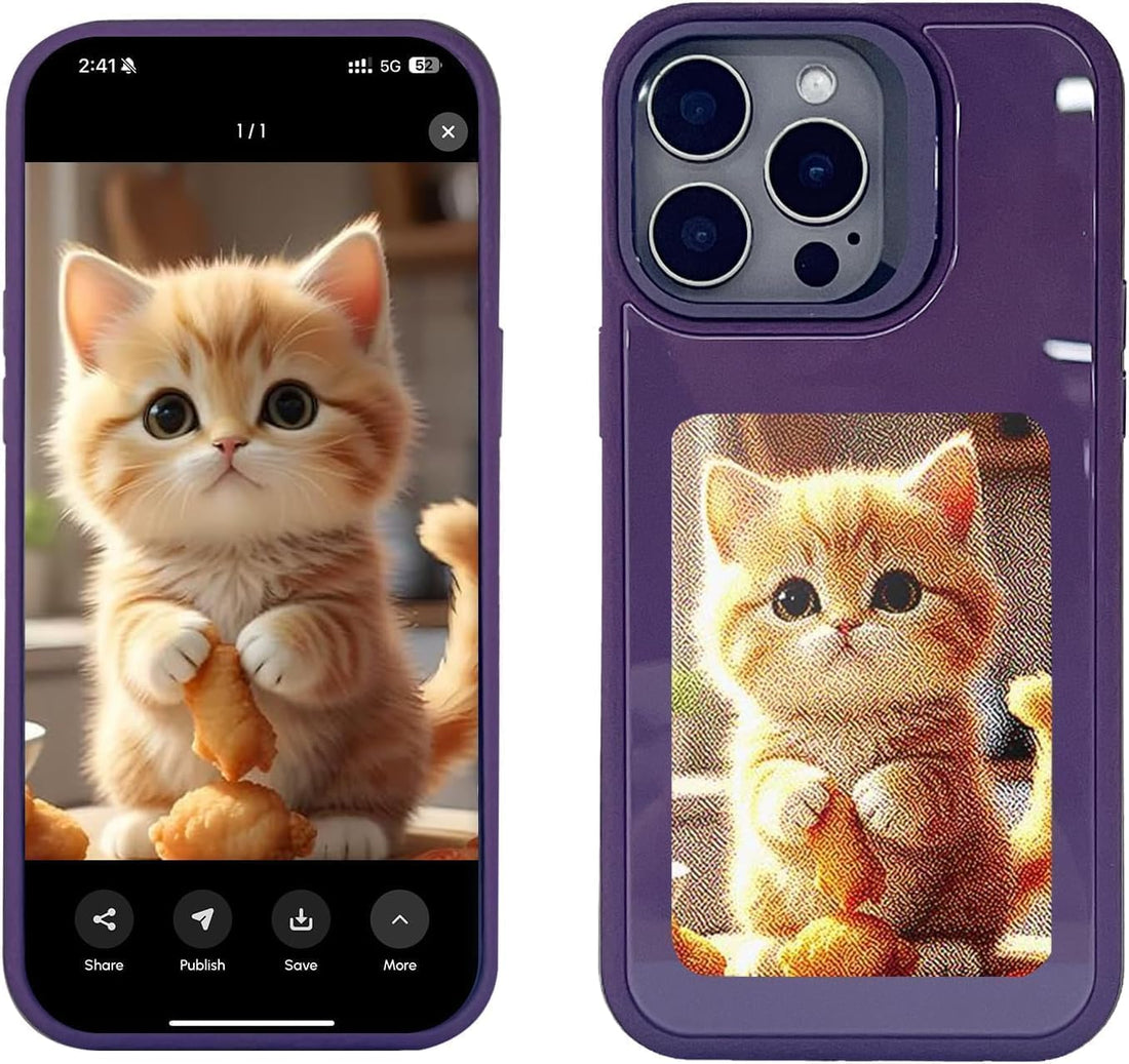 E-Ink Phone Case, NFC Smart Ink Screen Phone Case With AI For iPhone Series Protection Display Image On Full Colours - (iPhone 15 Pro Max) Purple