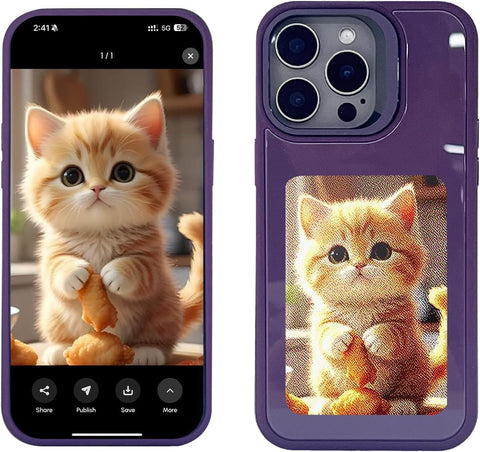 E-Ink Phone Case, NFC Smart Ink Screen Phone Case With AI For iPhone Series Protection Display Image On Full Colours - (iPhone 15 Pro Max) Purple
