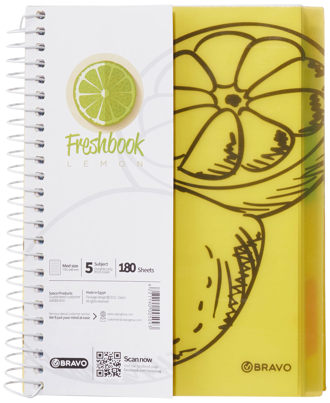 Bravo Fresh Notebook - 24.5 * 17 cm. - 180 Sheets - 5 Subjects -Yellow