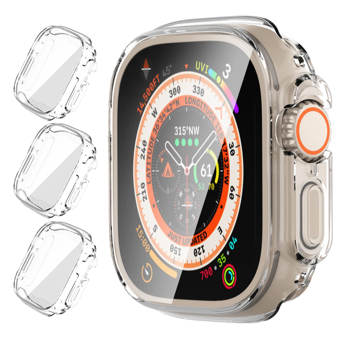 AhaStyle 3 Pack Clear Case for Apple Watch Ultra 49mm Bumper Case, TPU Full Coverage Shockproof Screen Protector Compatible for Apple Watch Ultra 2022 (49mm,Clear)