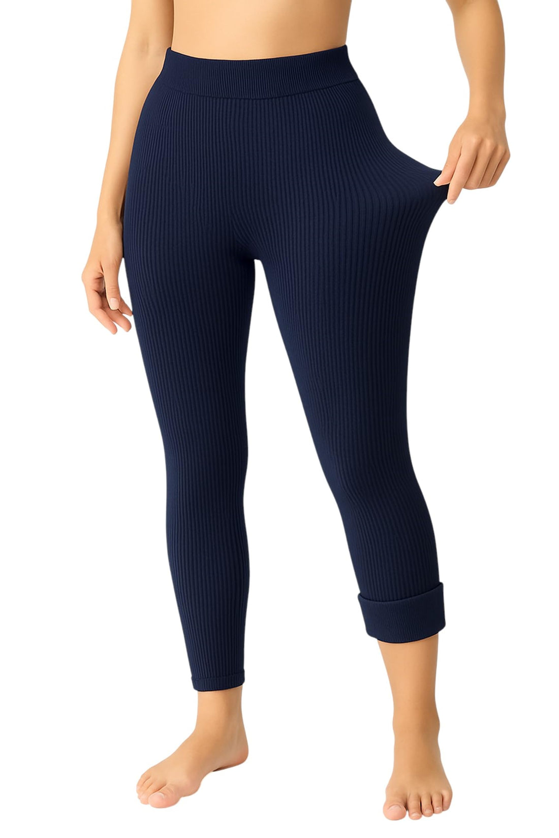 Miza Women's Winter Ribbed Thermal Leggings, Soft Stretch Material, One Size, High Waist Thermal Pants
