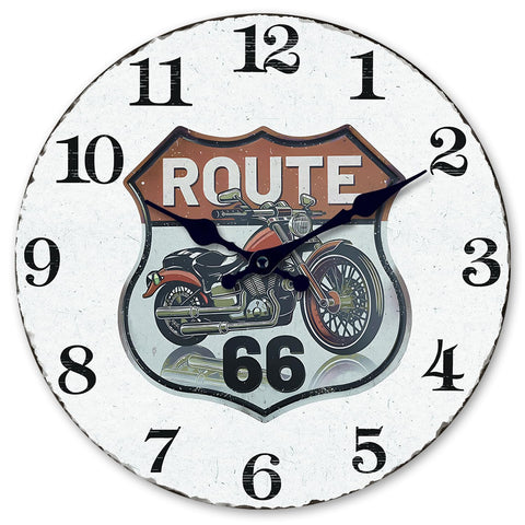 10 Inch Vintage Motorcycle Wood Wall Clocks Battery Operated Retro Route 66 Decorative Wall Decor for Home Garage Man Cave Bedroom Silent Wall Clock