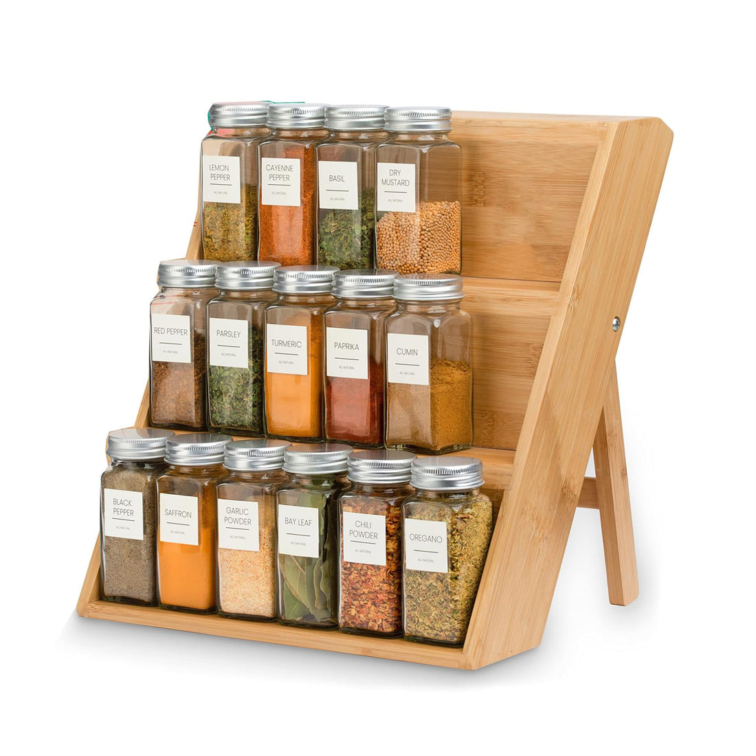 TAME Spice Rack Organizer, 3-tier Wooden Spice Rack for Kitchen Countertop, Seasoning Organizer Spice Shelf Drawer, Space Saving Kitchen Countertop Organizer Display Risers Shelf