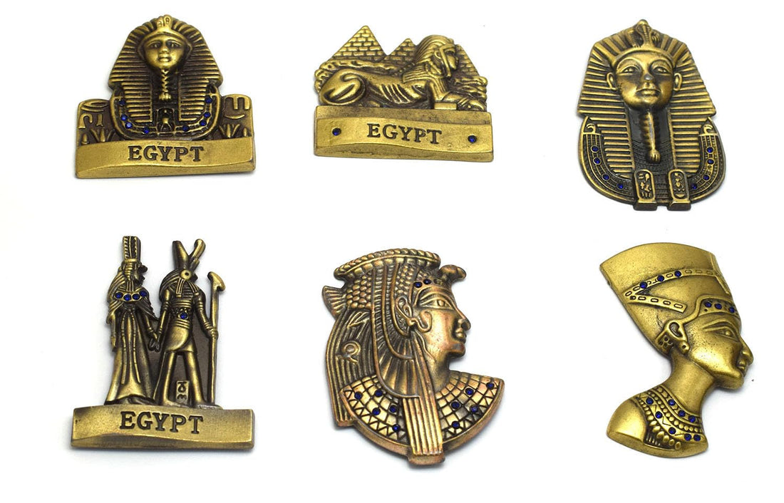 immatgar 6 pieces of Pharaonic Fridge Magnet - Egyptian Souvenir, Ancient Egypt Decor, Collectible Magnetic Ornament for Kitchen, Home & Office Décor (Burnt Yellow)