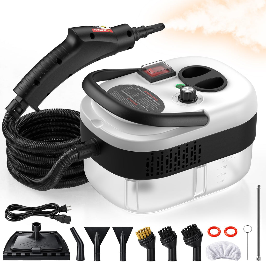 2500W Handheld Steam Cleaner for Home, 6-Level High Pressure Steam Gun, Steam Machine w/40.6oz Tank, Portable Car Steamer for Auto Detailing & Cleaning, Car, Floor, Furniture, Tile Grout, Wall