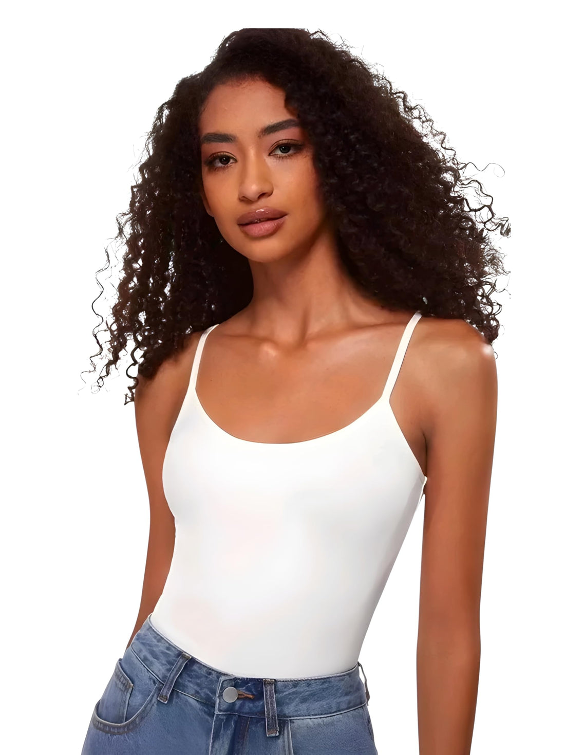 Round-Neck Solid Tank Top, BASICS Top Women's Solid Color Daily Wear Camisole Top Tank Top Bodysuit توب بدى حمالة