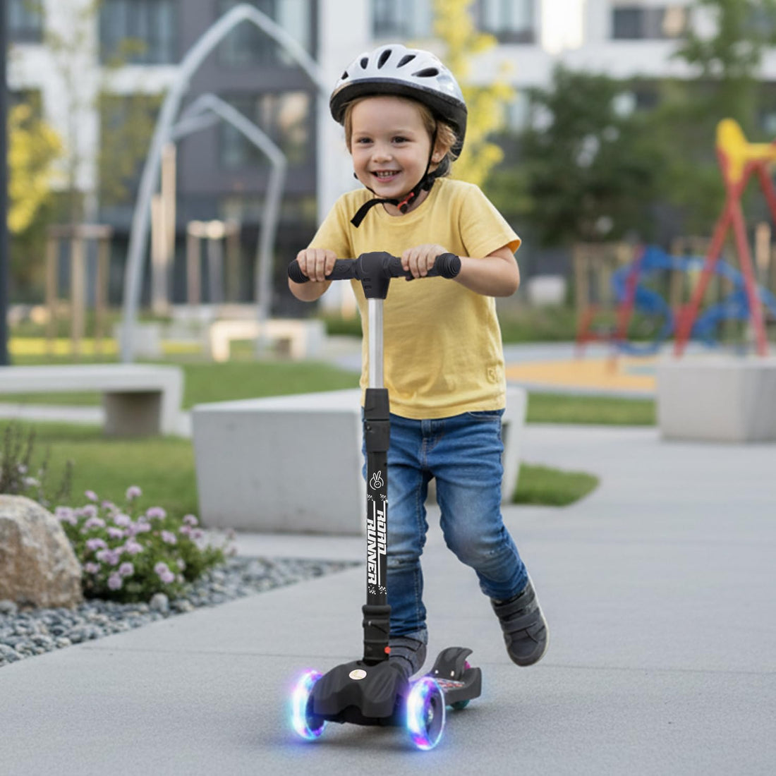 R for Rabbit Road Runner Scooter for Kids of 3 to 14 Years Age 4 Adjustable Height, Foldable, LED PU Wheels & Weight Capacity 75 kgs Kick Scooter with Brakes