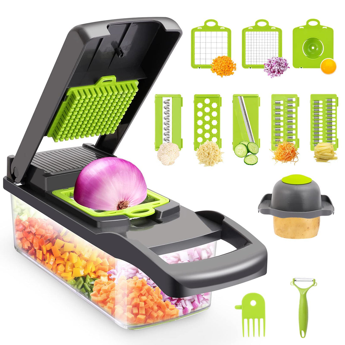 BRITOR Vege, Onion Mandoline Cutter and Grater Vege Potato Veggie Dicer with Container Black