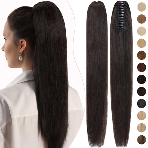 Ponytail Extension Claw 55 TO 60 CM" Long Straight Clip in-21INCH - Natural Looking Synthetic Hair Extension Ponytail Hairpiece for Women-150 GM -JW-251- NO 04- DARK BROWN