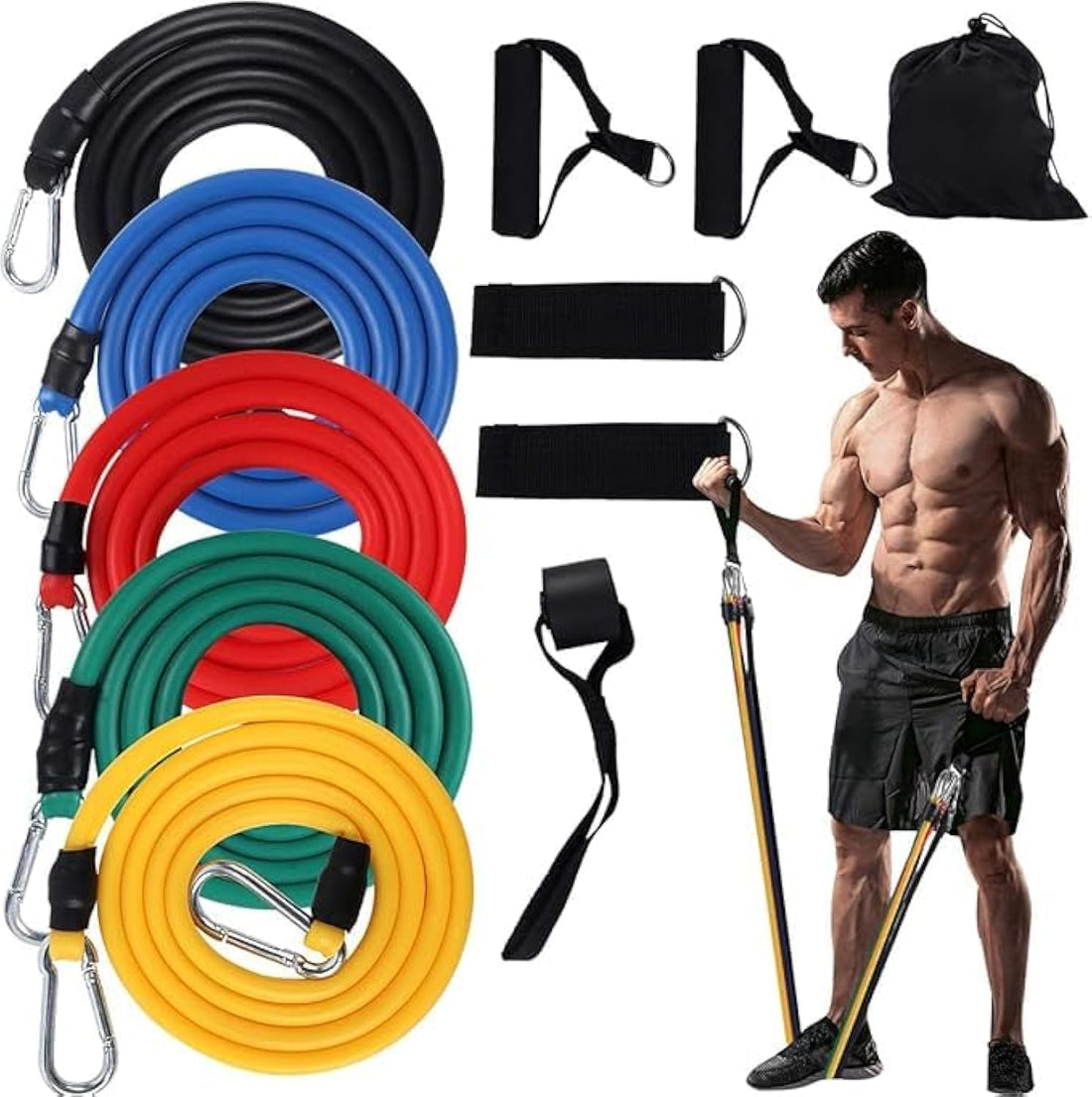 Resistance Bands Set With Handle Resistance Band set Men Women Fitness Exercise Band Gym Equipment for Home Stretch Workout Kit Stackable Up to 100 lbs 5 Tubes Yoga Pilates Physio