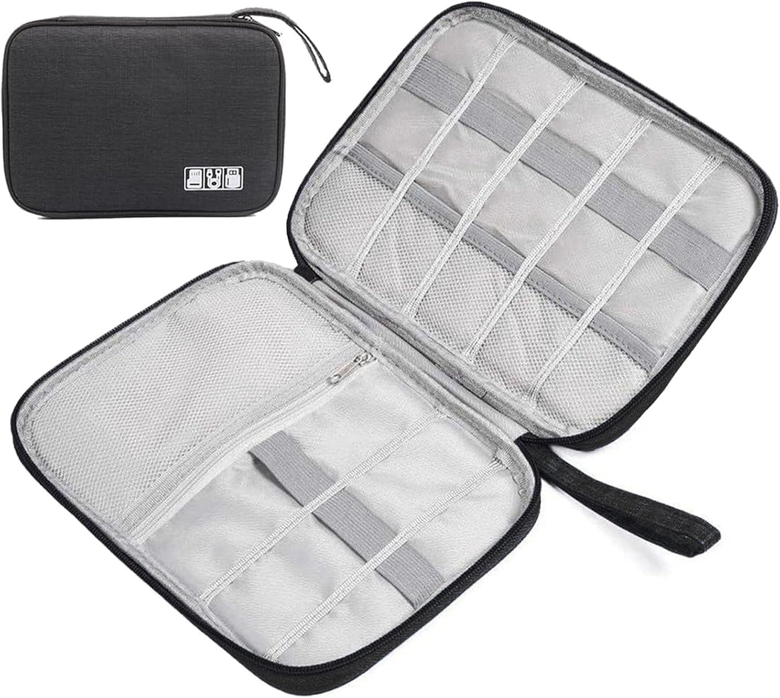 Circle M Black Waterproof Travel Electronics Organizer Bag: Cable & Gadget Case