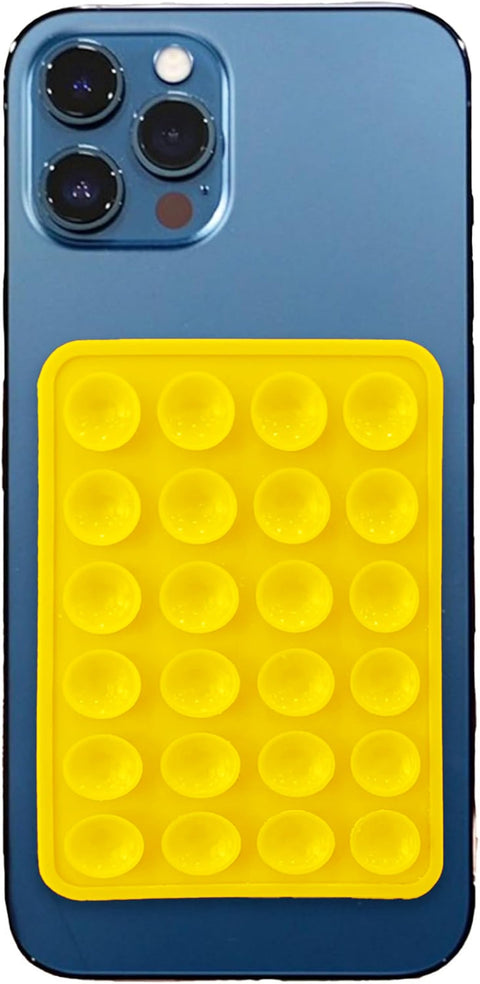 Silicone Sticky Grip, Suction Cup Phone Holder for iPhone and Android, Hands Free Adhesive Phone Grip, Phone Mirror Holder for Selfie and Videos (Yellow)