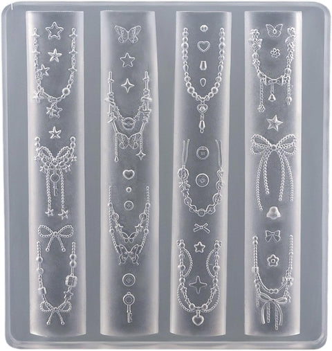 Multipurpose Art Dessert Bear Theme Nails Template Molds Silicone Texture for Beauticians and Nails Learners Sweet Bear Bowknot Pearls Chain Nail Mold-1pc