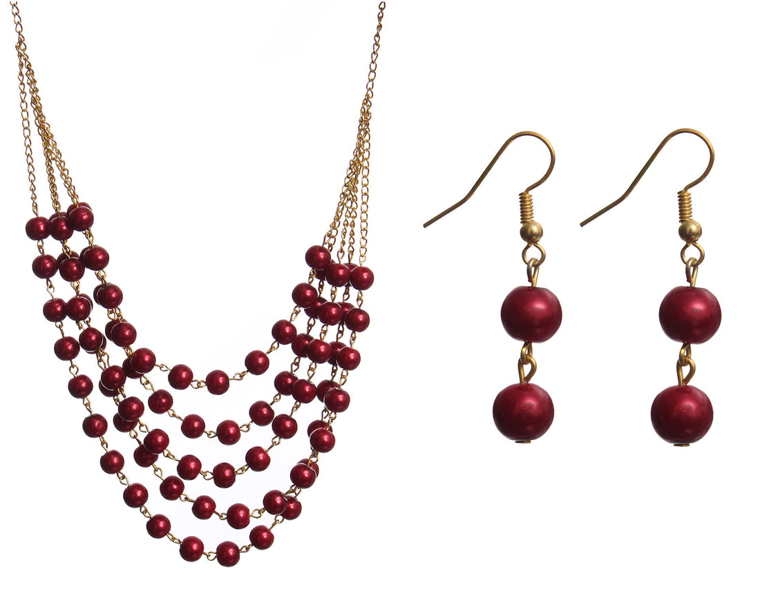 Fashion Necklace With Earrings For Women Ch 53, Red Gold