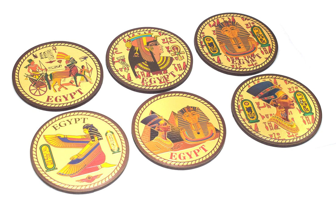 immatgar pharaonic Egyptian Absorbent Drink Coasters for Kinds of Cups from wooden Egyptian souvenirs gifts from Egypt (Circular)