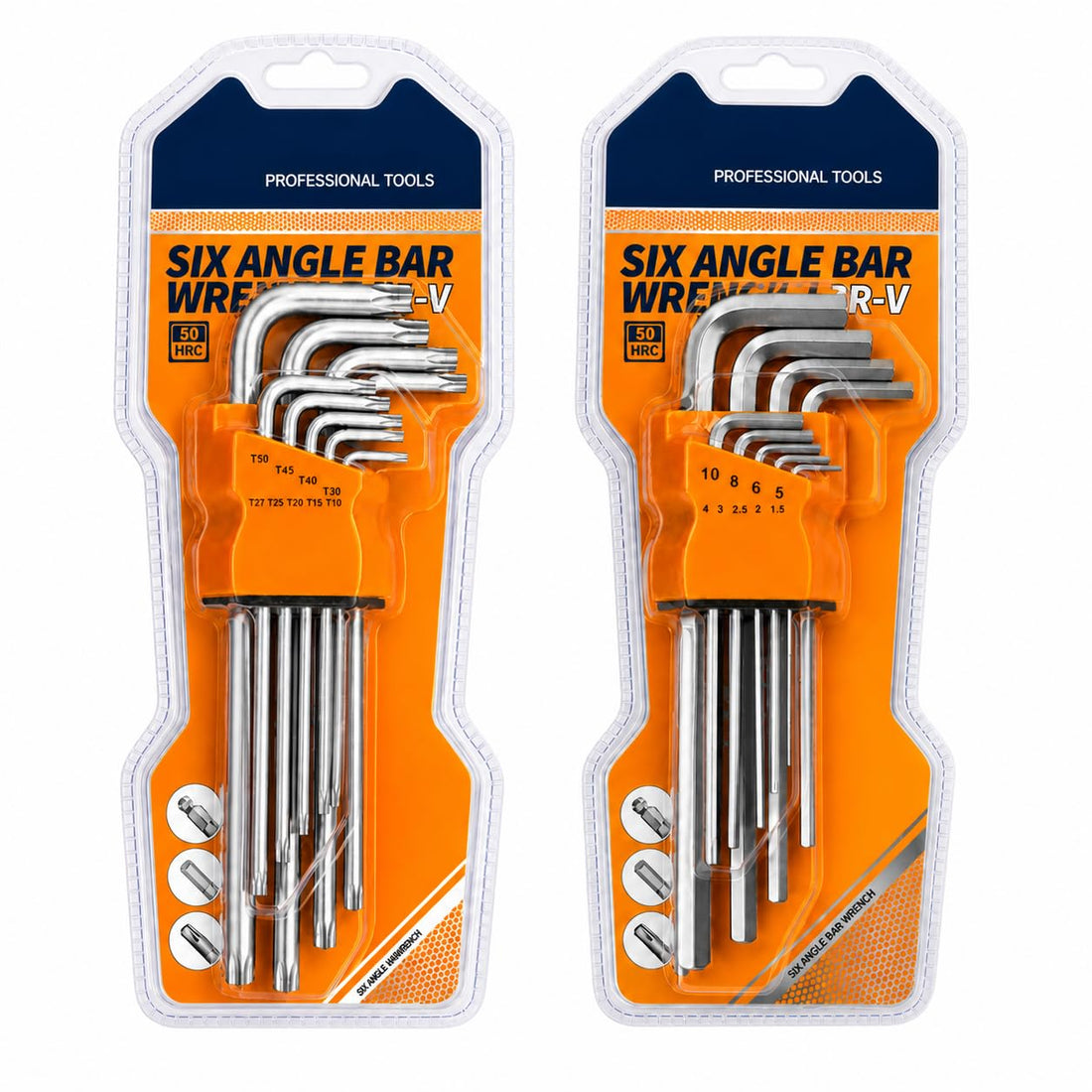Hex Key and Torx Star Key Set, CR-V Chrome Vanadium Steel, 50 HRC Hardness, 18-Piece with Organizer Holder