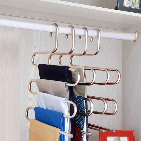HonTop S-Type Multi-Purpose Pants Hangers Rack Stainless Steel Magic for Hanging Trousers Jeans Scarf Tie Clothes,Space Saving Storage Rack 5 Layers (2)