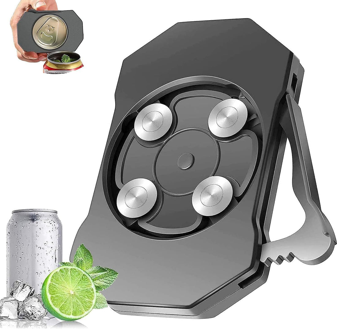 Soft Edge Can Opener for Drinks, Soda, Can Opener - Easy to Use Manual Opener Cuts Top (Black)