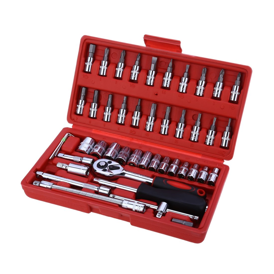46pcs 1/4-Inch Socket Set Car Repair Tool Ratchet Wrench Combo Tools Kit Auto Repairing