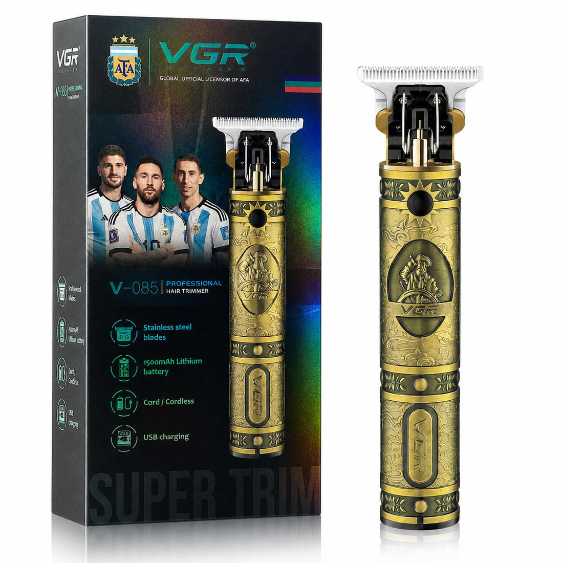 VGR Rechargeable Hair Clippers with Zero Gapped Baldheaded T-Blade, V-085