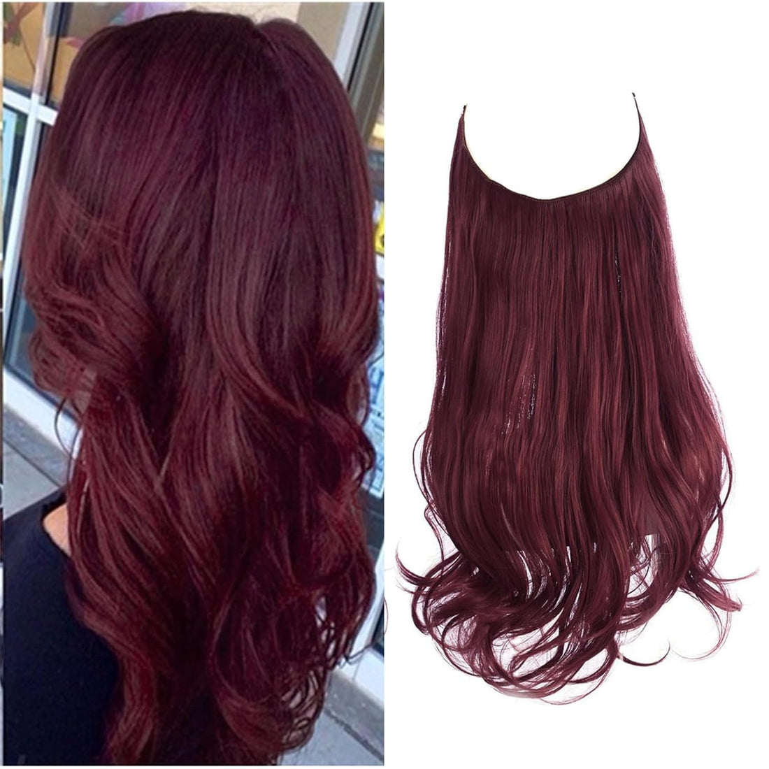 Women's Hair Extension Full Head Wig 24 Inch - 65-70 CM-150 G -Synthetic Natural wavy Hair Pieces with 5 Clip Wig Cheap Fluffy - NO jw-244-99 WINE RED -