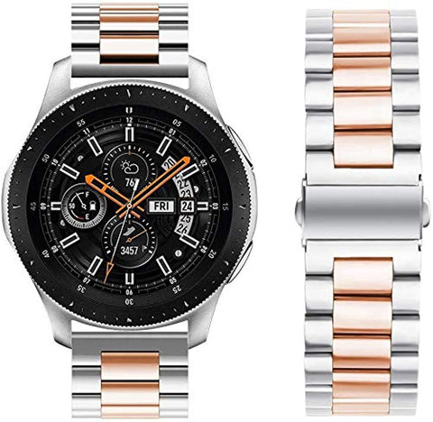 Stainless Steel Link Bracelet Strap Watch Band for Huawei GT/Huawei GT2/Galaxy Watch 46mm/Gear S3 Frontier/Classic - (Silver/Rose Gold)