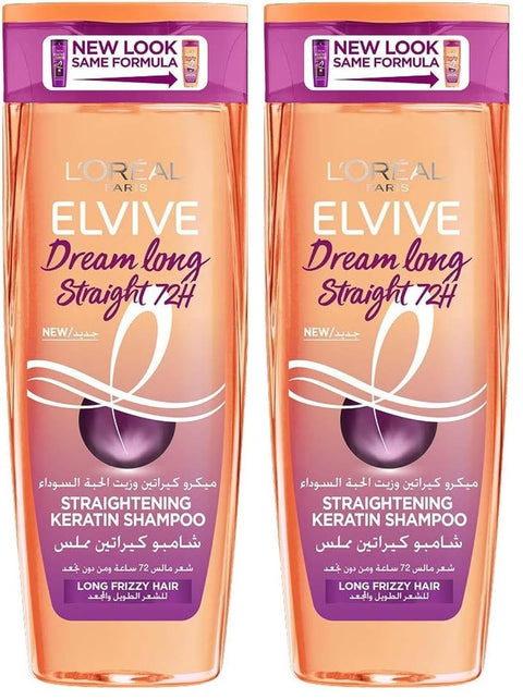 L’Oréal Paris Elvive Straightening Keratin Shampoo for Long and Frizzy Hair - 400 ml (Pack of 2)