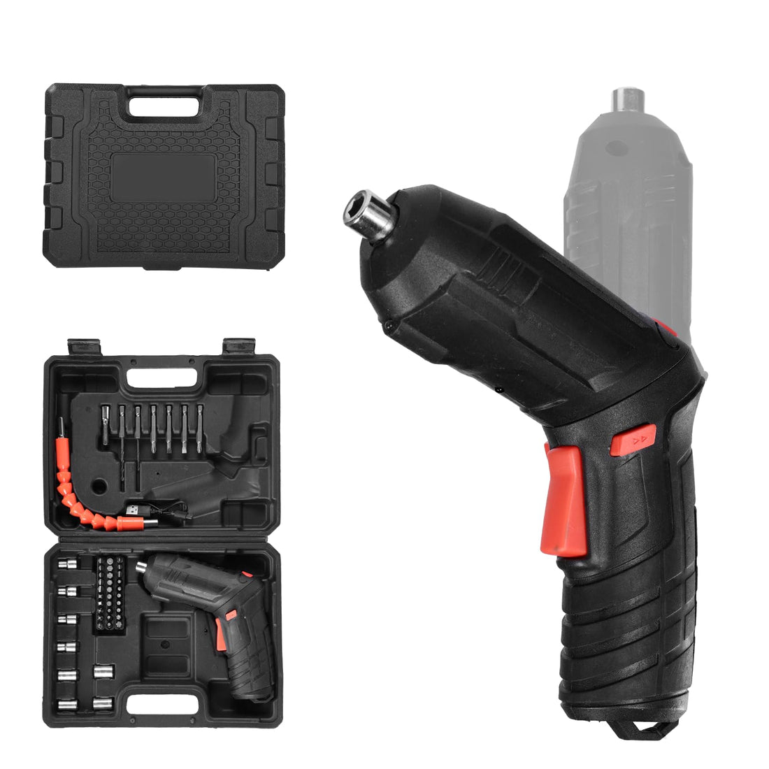 Cordless Drill, 47 Pieces Rechargeable Electric Screwdriver Set with LED Light, Rotatable Handle for Home Reconstruction, Gardening and Car Repair