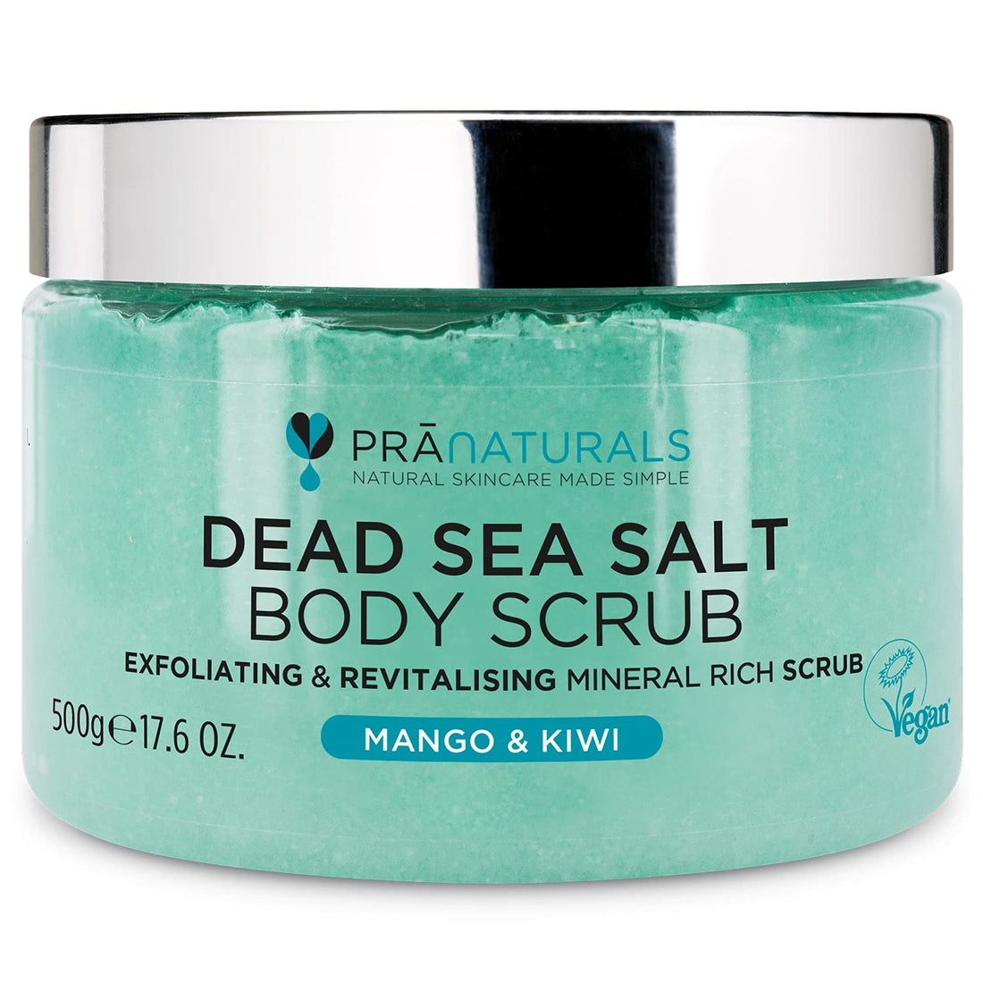 PraNaturals Body Scrub with Dead Sea Salt 500 g - Moisturising & Nourishing, Natural Oils & Minerals, No Parabens, Vegan, Free from Animal Testing (Mango and Kiwi)