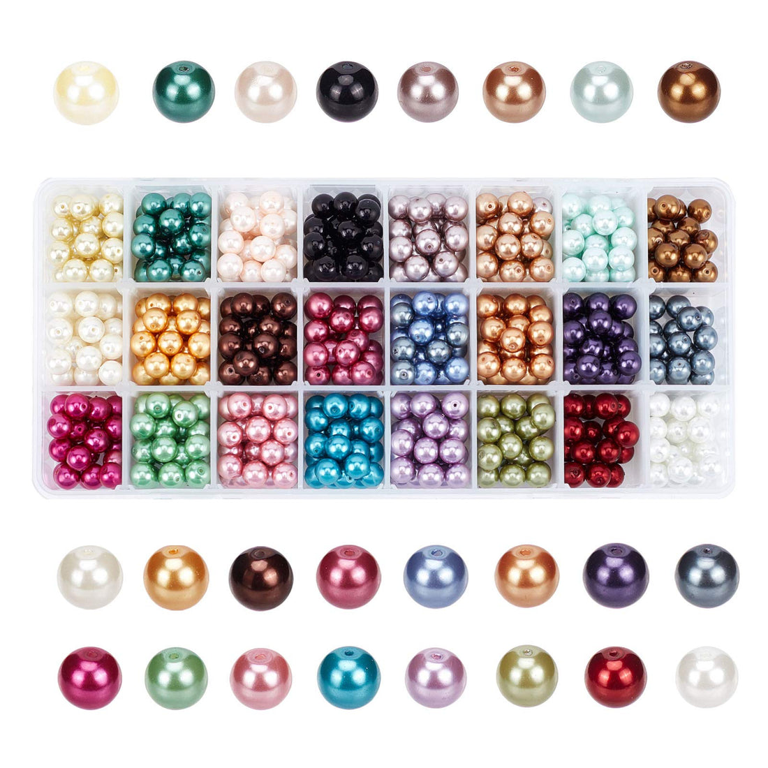 PandaHall Elite 720 pcs 24 Colors 8mm Environmental Dyed Round Glass Pearl Beads For Jewellery Making, Hole: 0.7-1.1mm