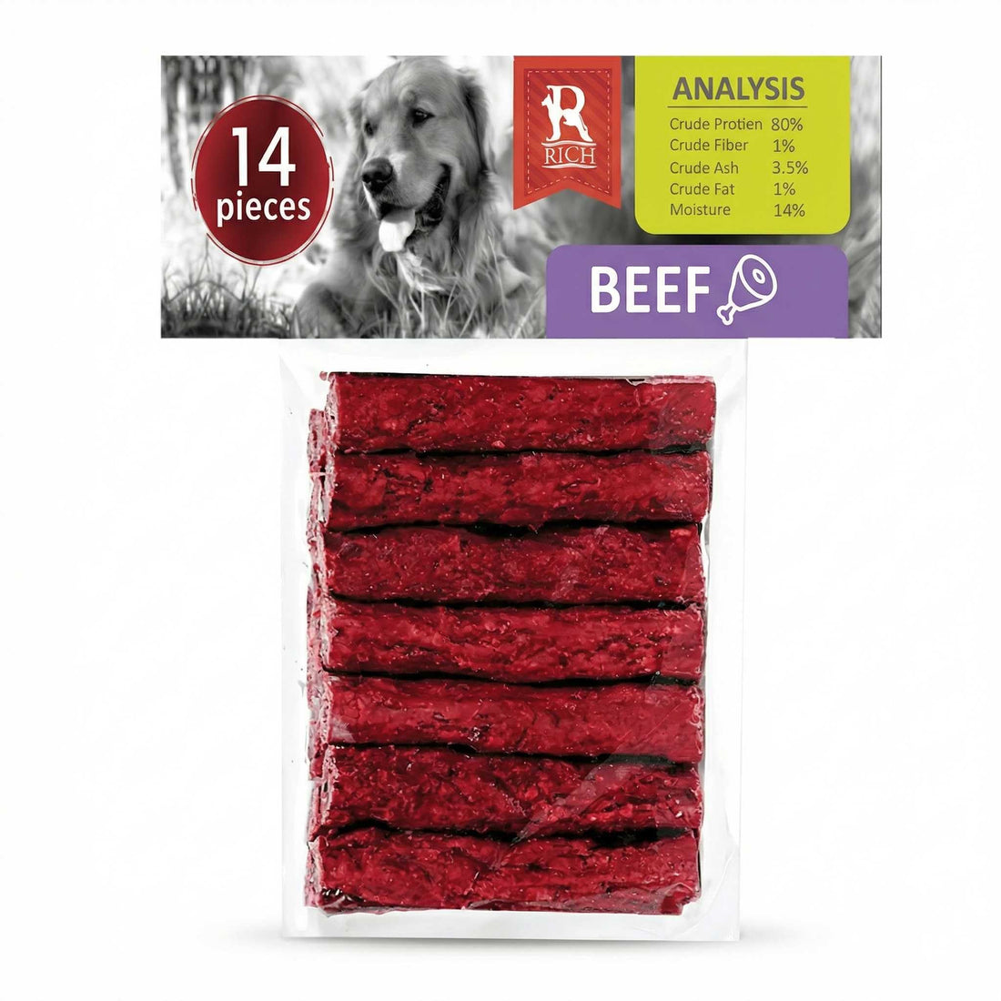 Dog Treats Sticks for Large and Medium Dogs, High Protein Dental Chews for Teeth and Oral Health, 14 Pieces (Beef)