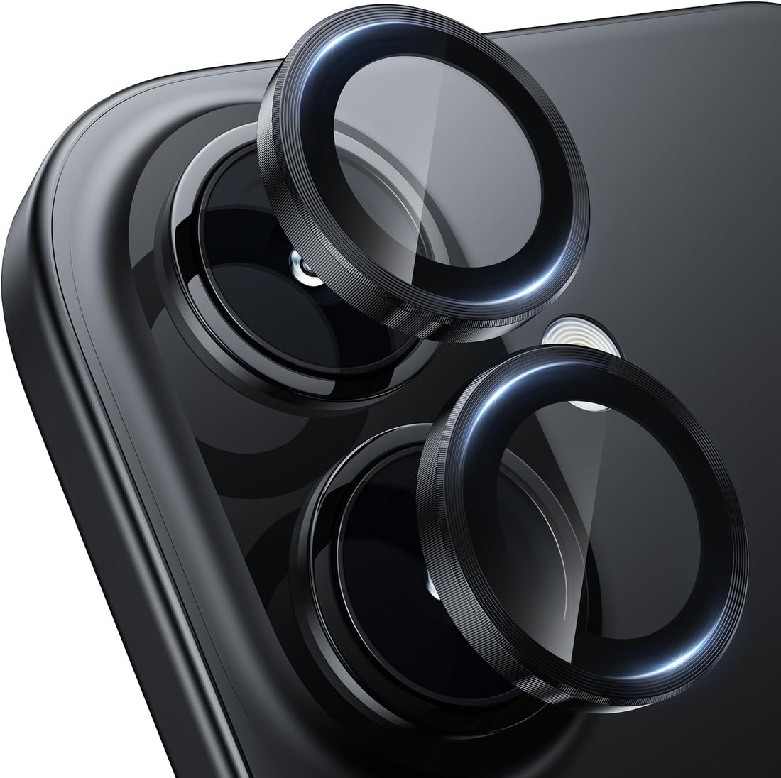 Camera Lens Protector Compatible with iPhone 16 and iPhone 16 Plus - Separate Pieces for Each Lens - Scratch and Shock Proof - HD Clear - Easy Installation (Black)