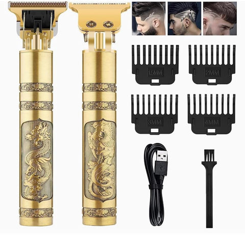 T99 Cordless Hair Trimmer for Men, Professional Golden Dragon Shape Electric Shaver USB Rechargeable Beard Hair Mustache Trimmer with 4 Guide Combs