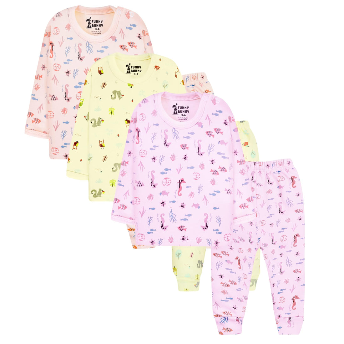Funny Bunny Set of 3 Underwear Long Sleeve and Pants Set for Baby