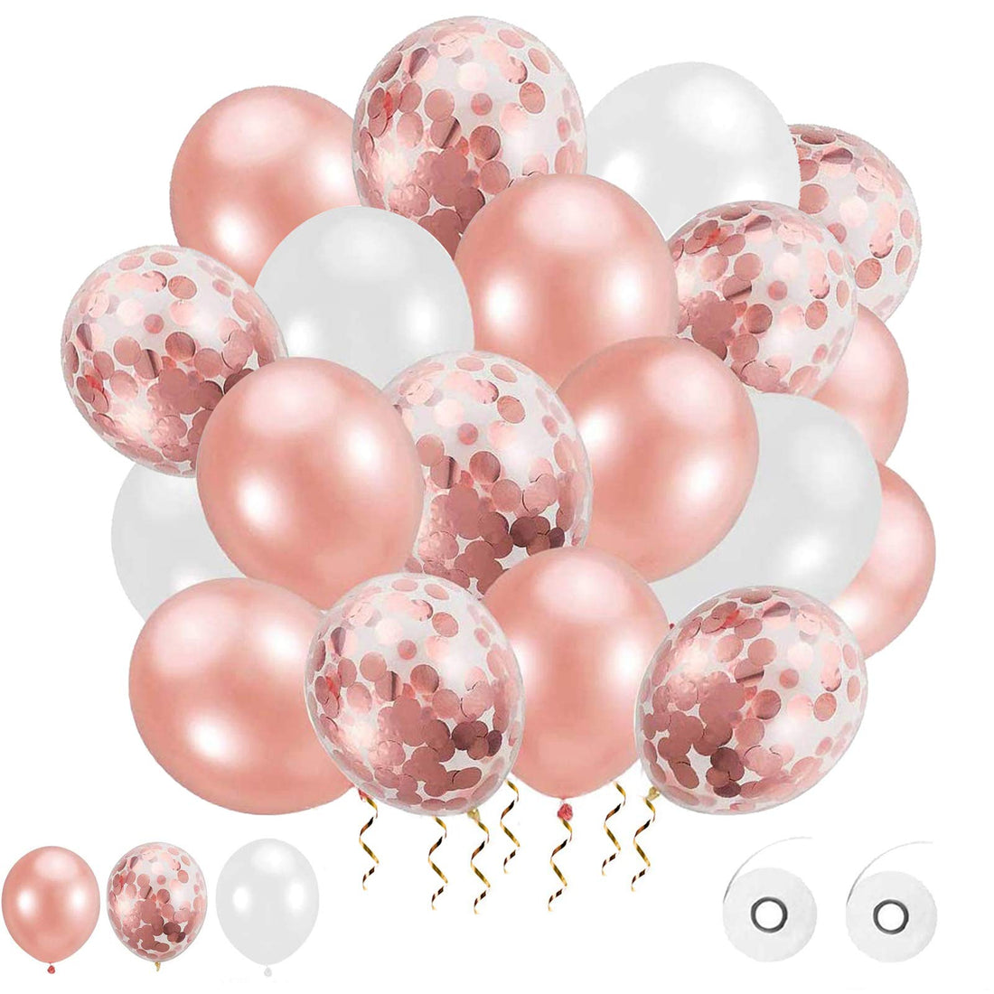 Pack of 62 Balloons, Rose Gold White Balloons, Rose Gold Confetti Balloons, Latex Balloons, Helium Balloons for Party, Celebration, Decoration for Birthday and Birthday Decoration