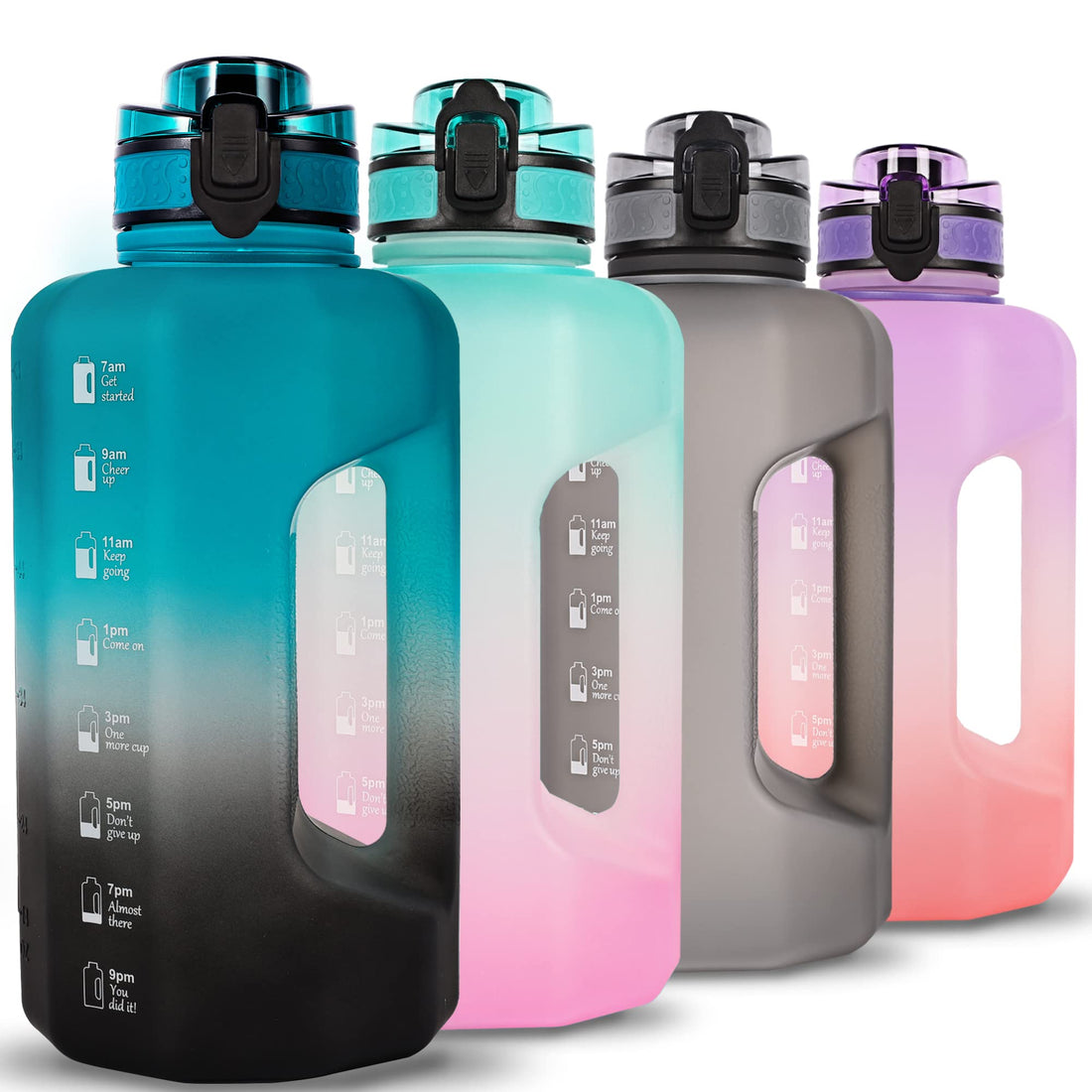 Half Gallon Water Bottle with Handle and Straw 74oz Big Sport Water Jug Large Motivational 2.2l Bpa Free Leakproof Bottles for Gym Yoga Camping Outdoor Travel